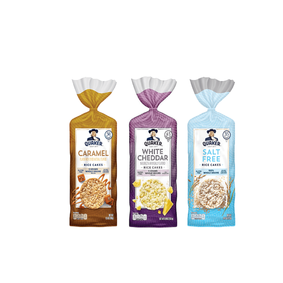 Quaker Rice Cakes Variety Bundle - Pack Of 3 Flavors,CARMEAL CORN ,WHITE CHEDDAR,SALT FREE..