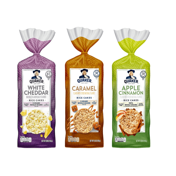 Quaker Rice Cakes Variety Bundle - Pack Of 3 Flavors,WHITE CHEDDAR RICE CAKE ,CARAMEL RICE CAKE,APPLE CINAMON RICE CAKE