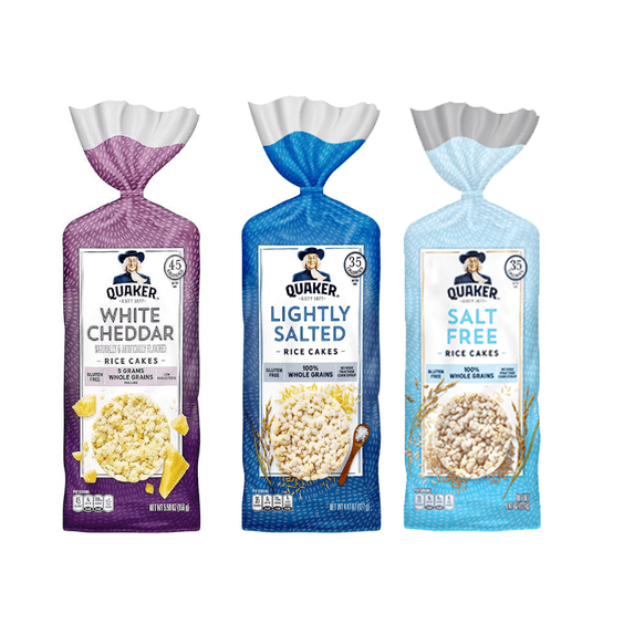 Quaker Rice Cakes Variety Bundle - Pack Of 3 Flavors,WHITE CHEDDAR RICE CAKE ,LIGHTLY SALTED RICE CAKE,SALT FREE RICE CAKE