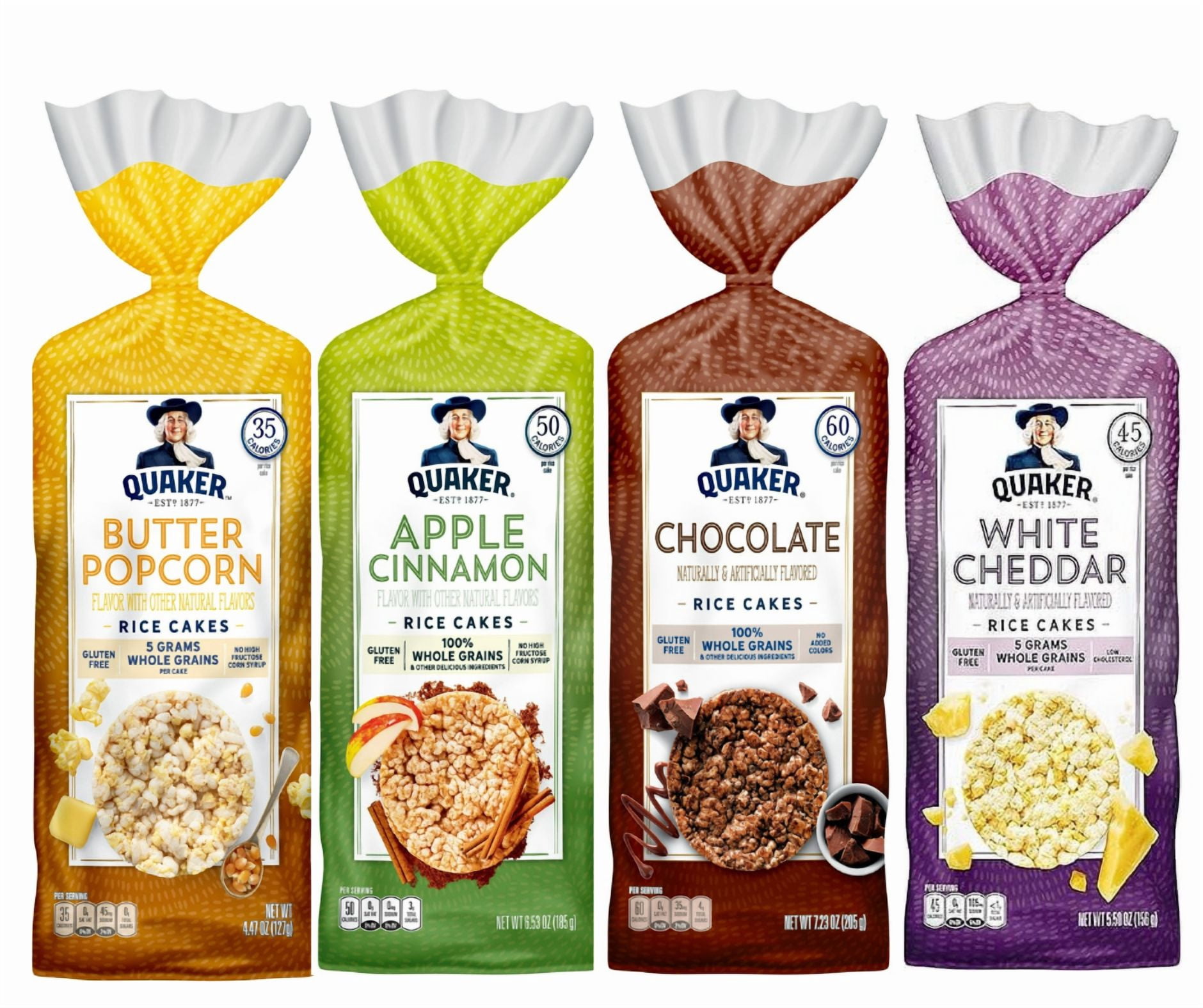 Quaker Rice Cakes Variety Bundle - Pack Of  4 Flavors,BUTTER POPCORN RICE CAKE,APPLE CINAMON RICE CAKE,CHOCOLATE RICE CAKE ,WHITE CHEDDAR RICE CAKE