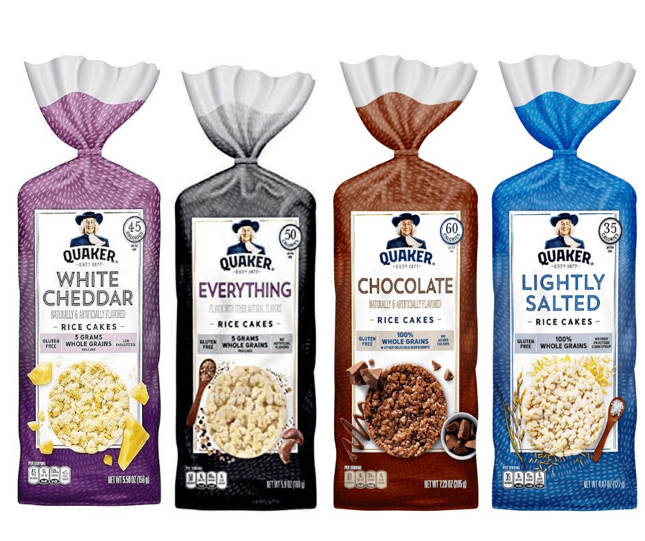 Quaker Rice Cakes Variety Bundle - Pack Of  4 Flavors,CHOCOLATE RICE CAKE ,WHITE CHEDDAR RICE CAKE ,EVERYTHING RICE CAKE LIGHTLY SALTED RICE CAKE
