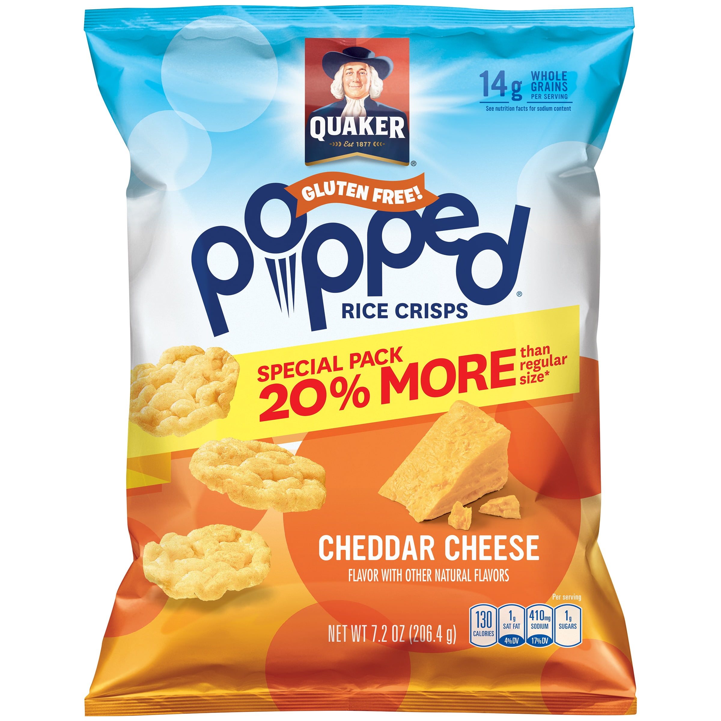 Quaker Rice Crisps, Cheddar Cheese, Gluten-Free, 7.2 oz Bag