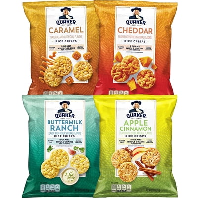Quaker Rice Crisps, Gluten Free, 4 Flavor Sweet and Savory Variety Mix, Single Serve 0.67 oz, 30 count