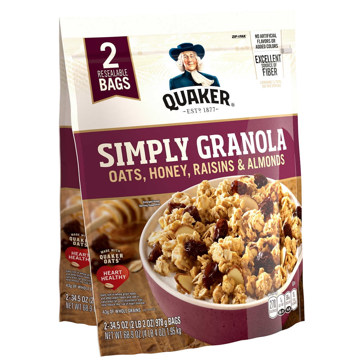Quaker Simply Granola Oats, Honey, Raisins and Almonds, 2 pk./34.5 oz ...