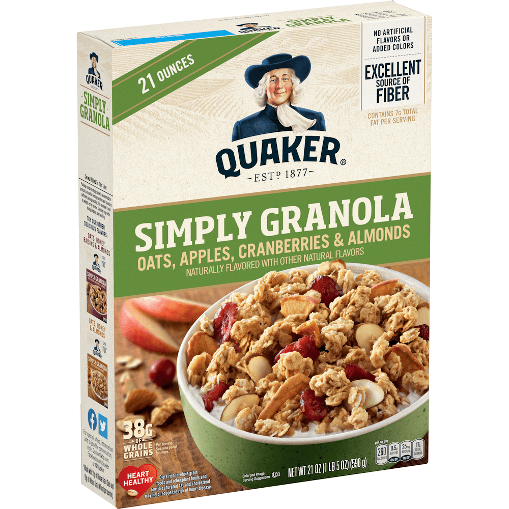 Quaker Simply Granola Oats Apples Cranberries and Almonds, 21 oz Single Box