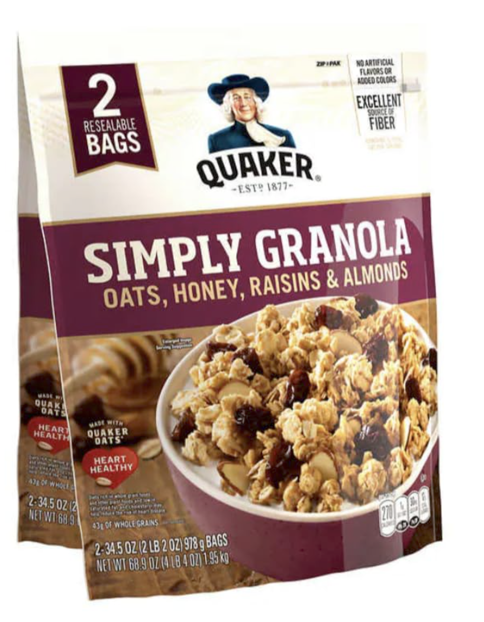 Quaker Simply Granola Oats, Honey, Raisins and Almonds, (2 pk./34.5 oz