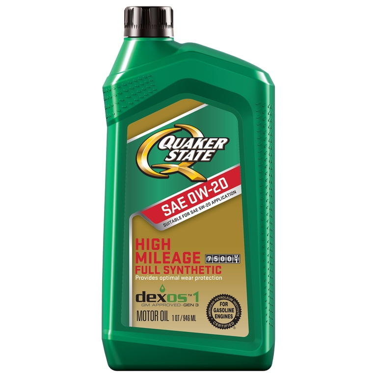 Quaker State Full Synthetic High Mileage 0W-20 Motor Oil, 1 Quart
