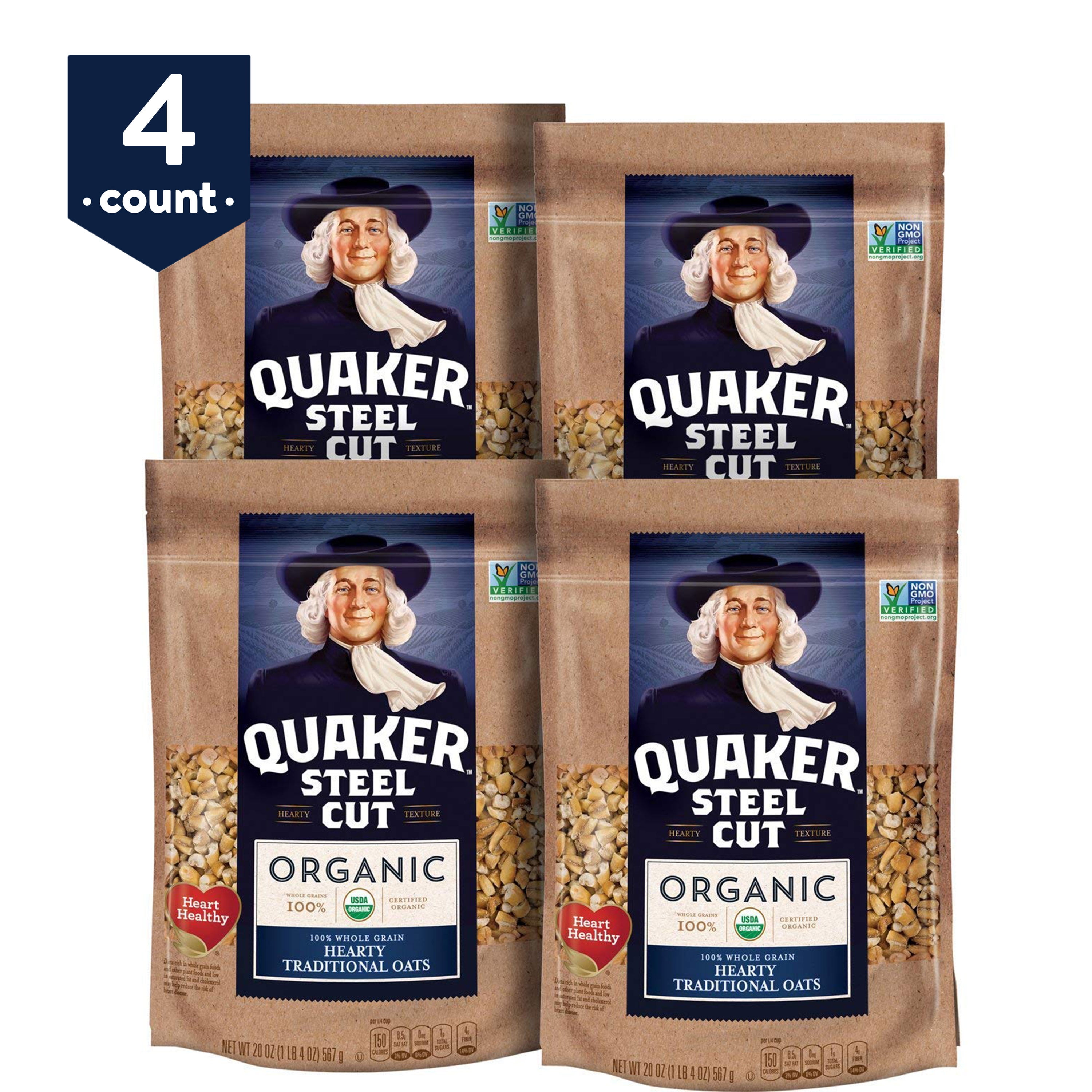 Quaker Steel Cut Oats, Cook on Stove or Microwave, 20 oz Resealable Bags, 4 Pack