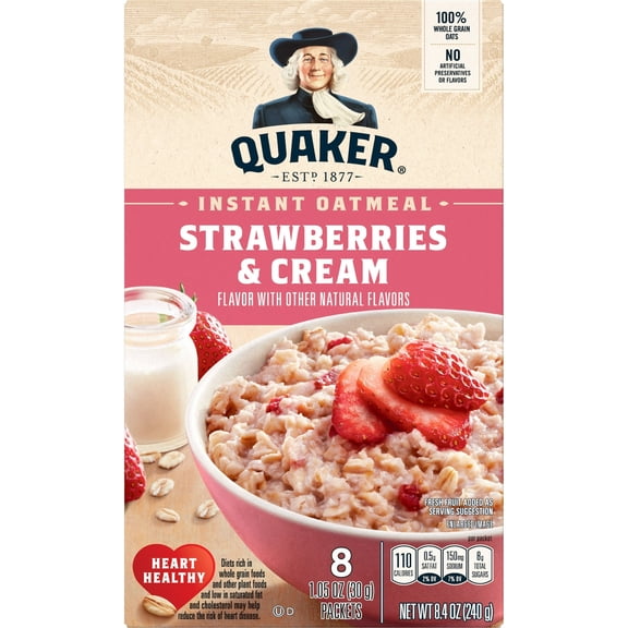 Quaker Strawberries & Cream Flavored Instant Oatmeal 8.4 oz, 8 Count