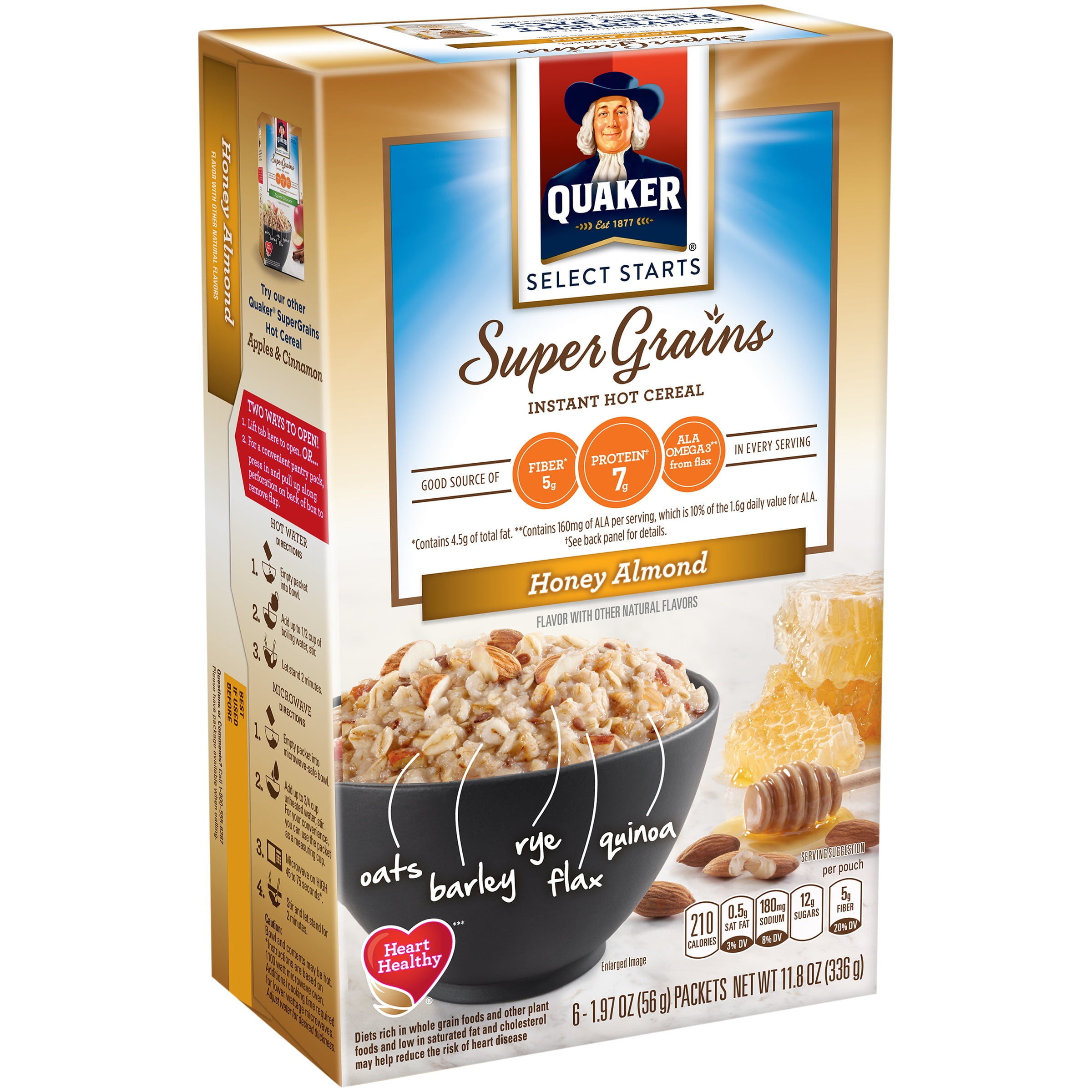 Quaker Super Grains Instant Hot Cereal, Honey Almond, 6 Packets