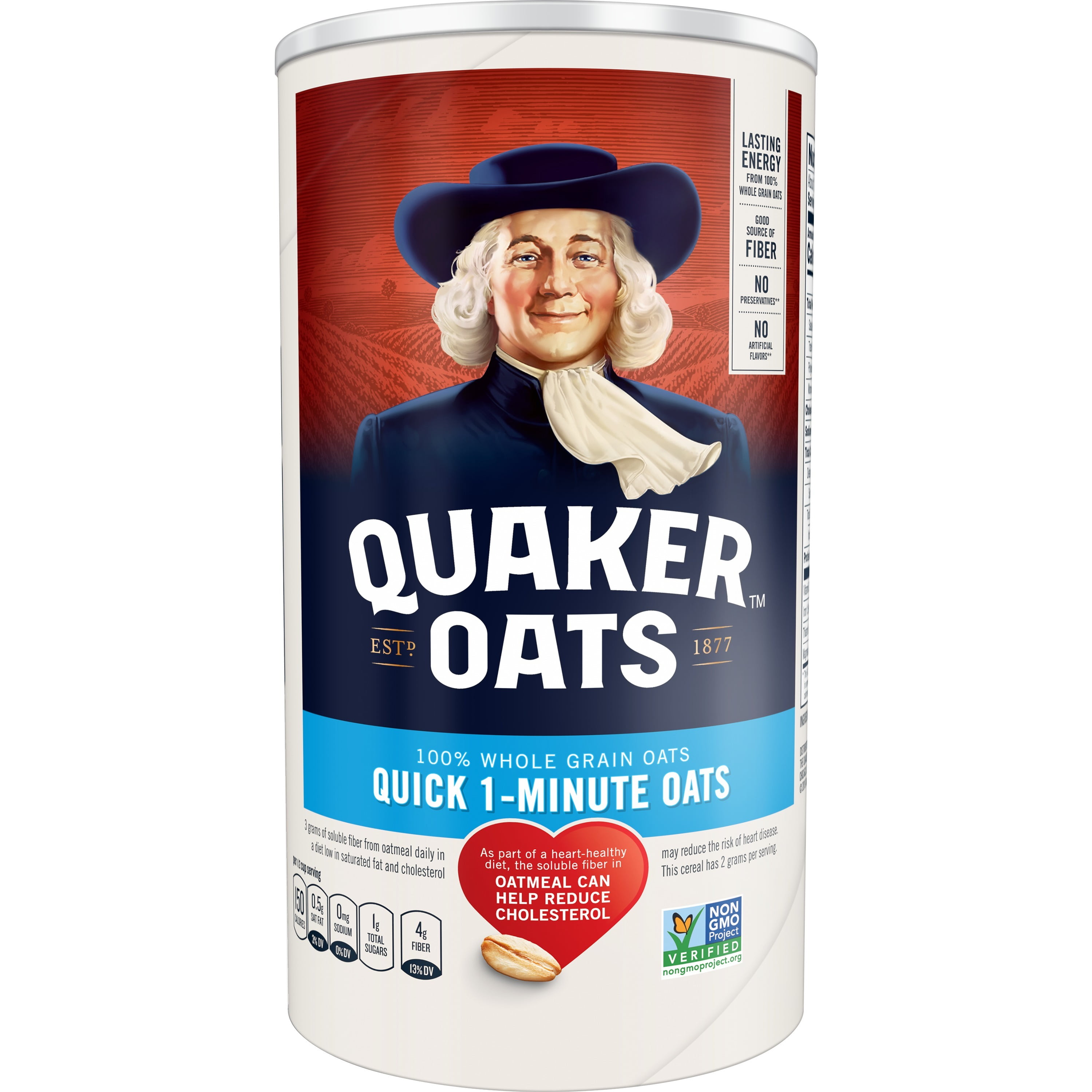 Quaker Whole Grain Oats Quick 1-Minute Oats, 18 oz Canister pack of 2
