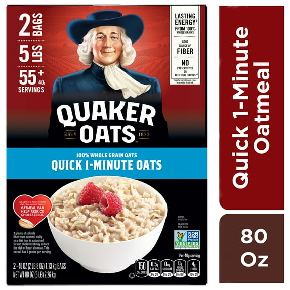 Quaker Whole Grain Oats Quick 1-Minute Oats 80 oz, 2 Count