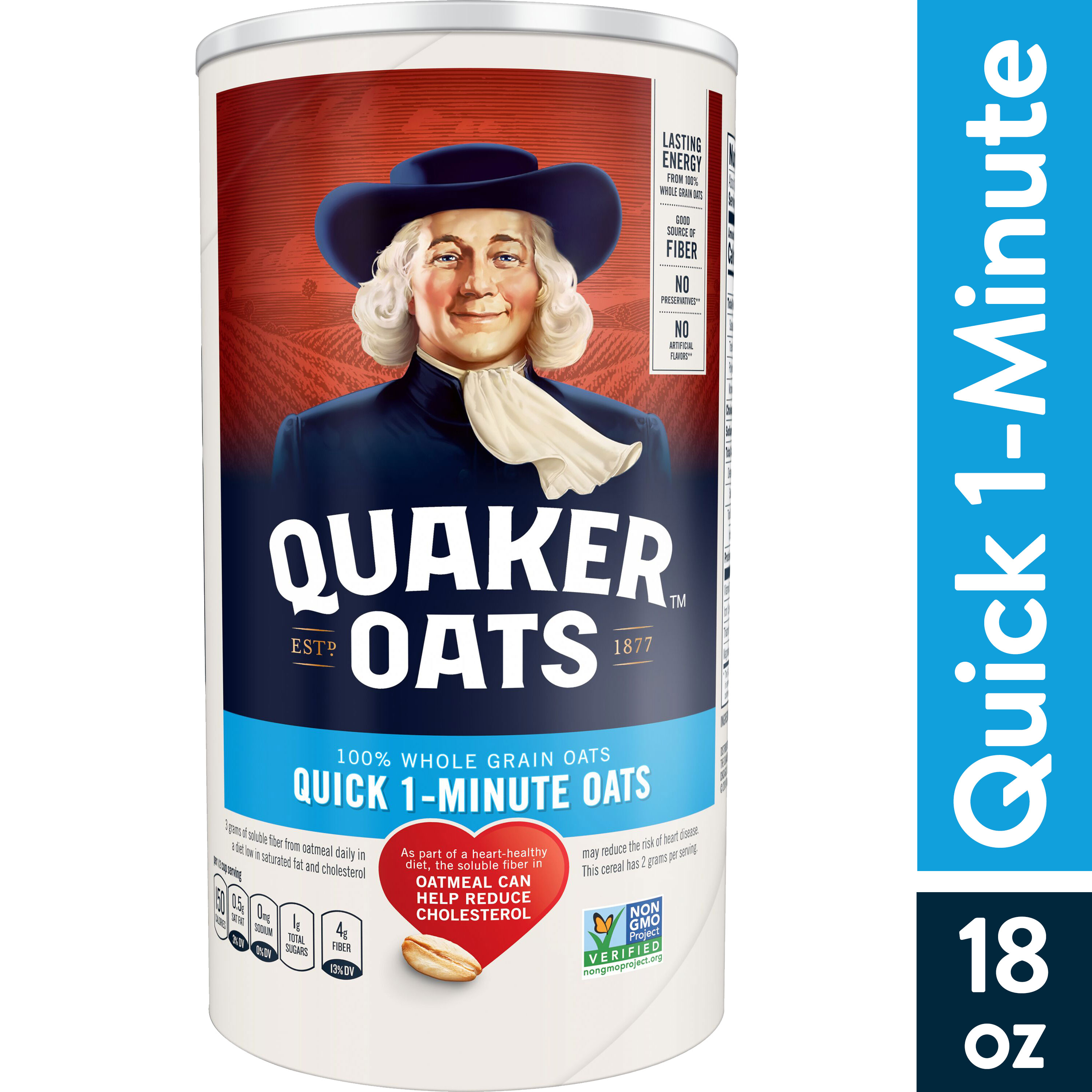 Quaker Whole Grain Oats, Quick Cook 1-Minute Oats, 18 oz Canister - image 1 of 9