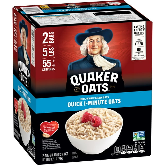 Quaker Whole Grain Oats, Quick Cook 1 Minute Oats, Oatmeal Breakfast