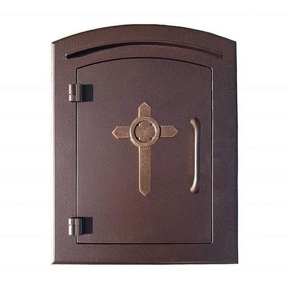 QualArc MAN-S-1403-AC 12 in. Manchester Security Drop Chute Mailbox with Decorative Cross Logo Faceplate in Antique Copper