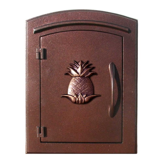 QualArc 14 in. Manchester Non-Locking Column Mount Mailbox with Decorative Pineapple Logo in Antique Copper