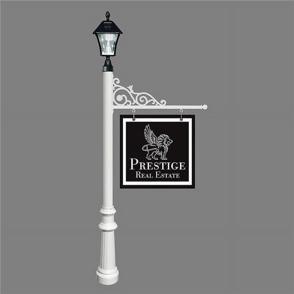 QualArc  5 in. Prestige Real Estate Sign System with Bayview Solar Lamp & Fluted Base - White Color