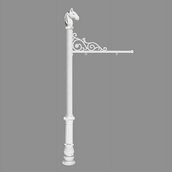 QualArc  5 in. Prestige Real Estate Sign System with Horse Head Finial & Ornate Base - White Color