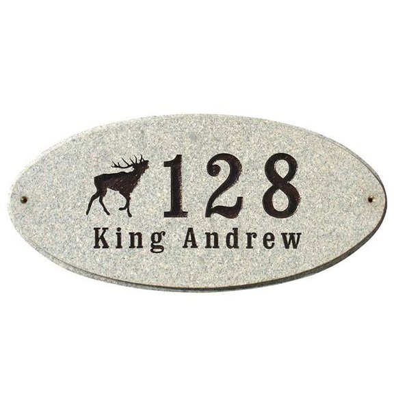 QualArc ROC-LOGO-SP 9 in. Rockport Oval in Sand Granite Polished Stone Color LOGO Plaque