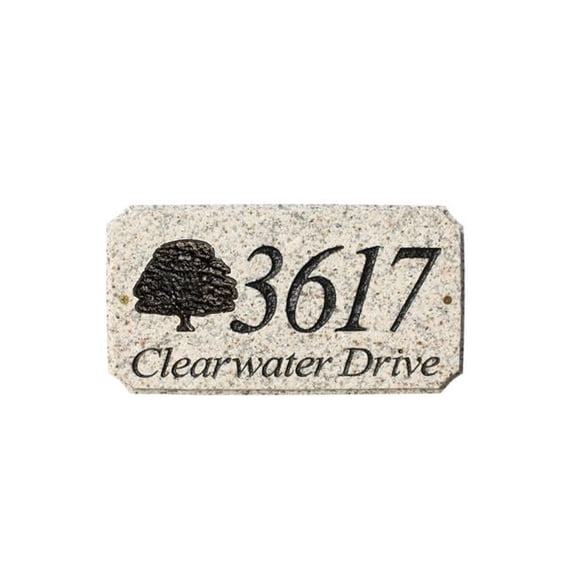 QualArc EXE-4702-AL-OK 9 in. StoneMetal Oak Tree Logo Rectangle Solid Granite Address Plaque in Autumn Leaf Color