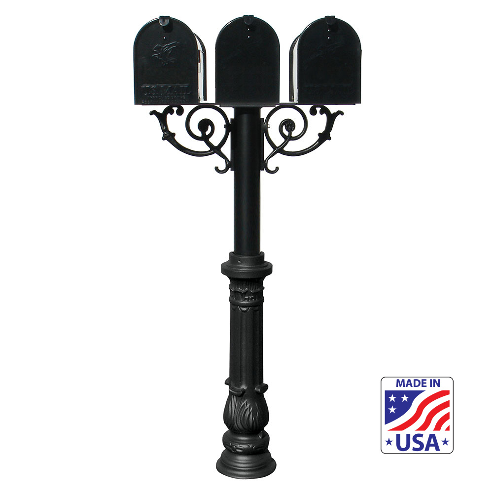 Qualarc Hanford Mailbox System - Single Post Mount With Black E1 Economy Mailbox - Rust-Free Cast Aluminum