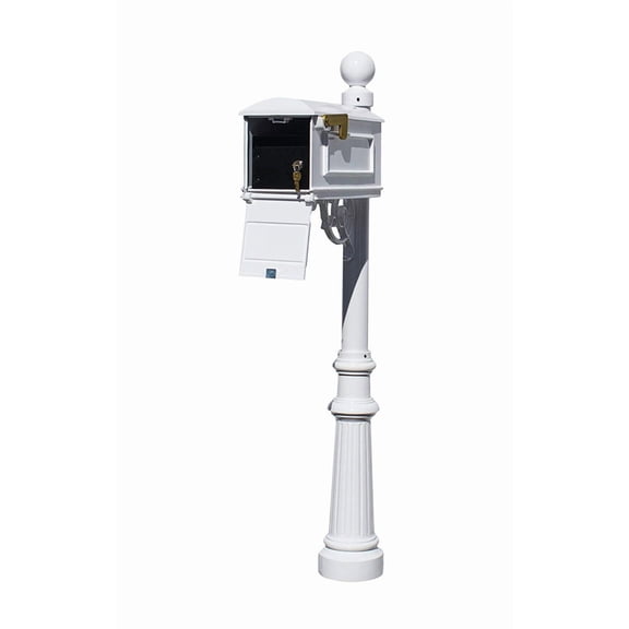 Lewiston Equine Mailbox Post System with Locking Insert, ornate base, horsehead finial (No address plates or numbers) , White