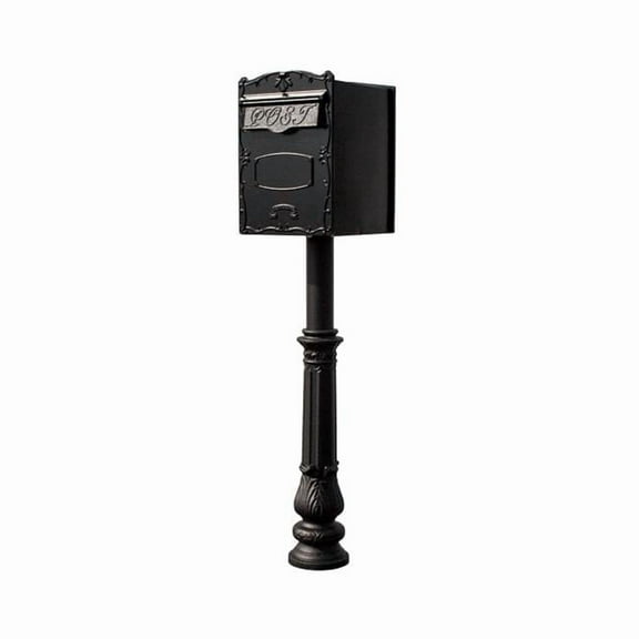 QualArc LSF-LS01-HPFRG-7-BLK 18 in. Kingsbury REAR Retrieval Mailbox with Hanford Post & Decorative Ornate Base - Black