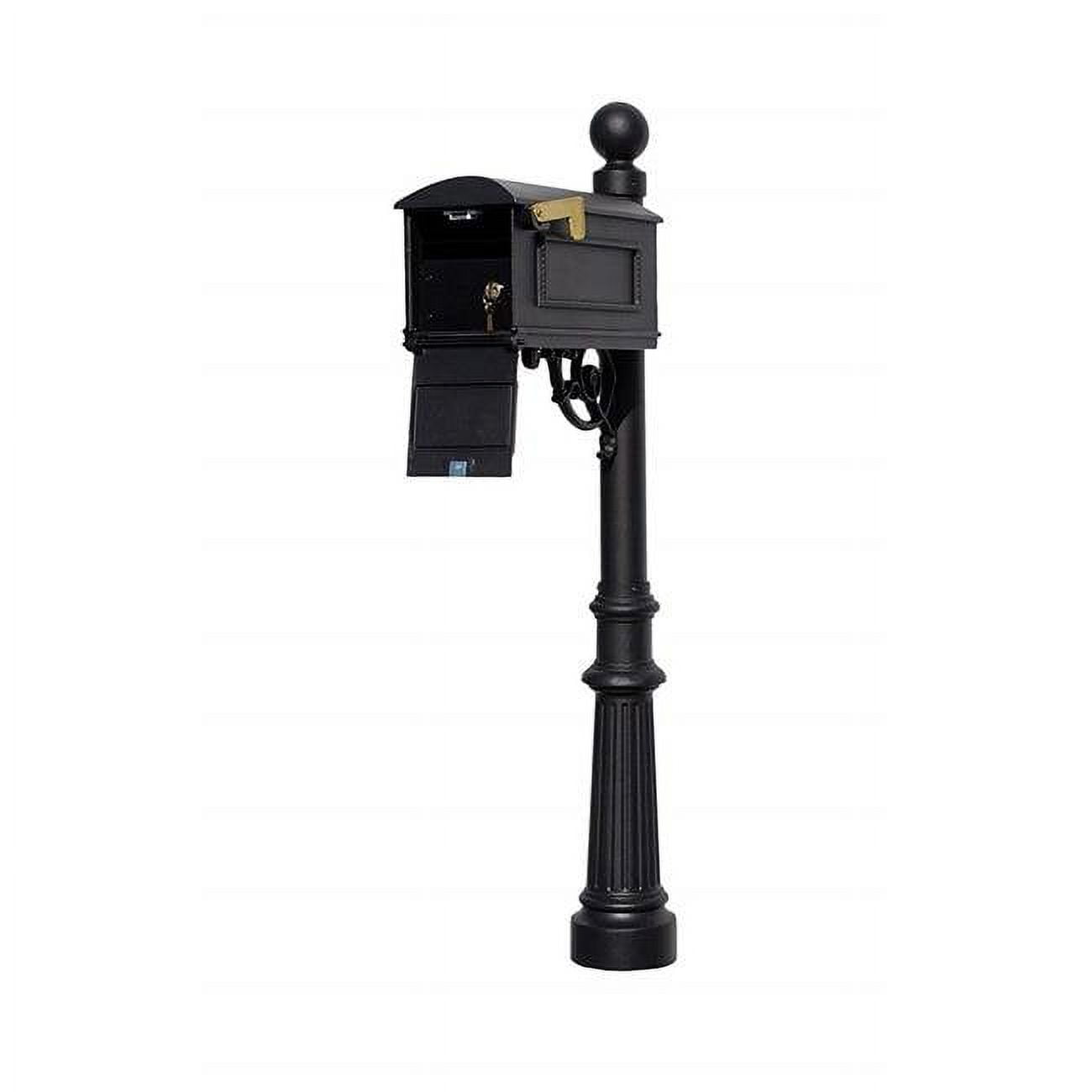 Lewiston Black Aluminum Locking Post Mounted Mailbox with Decorative Finial
