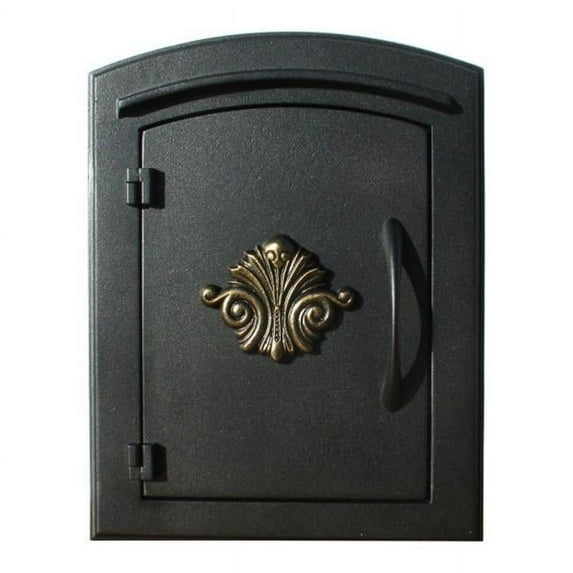 QualArc MAN-S-1401-BL 12 in. Manchester Security Drop Chute Mailbox with Decorative Scroll Logo Faceplate - Black