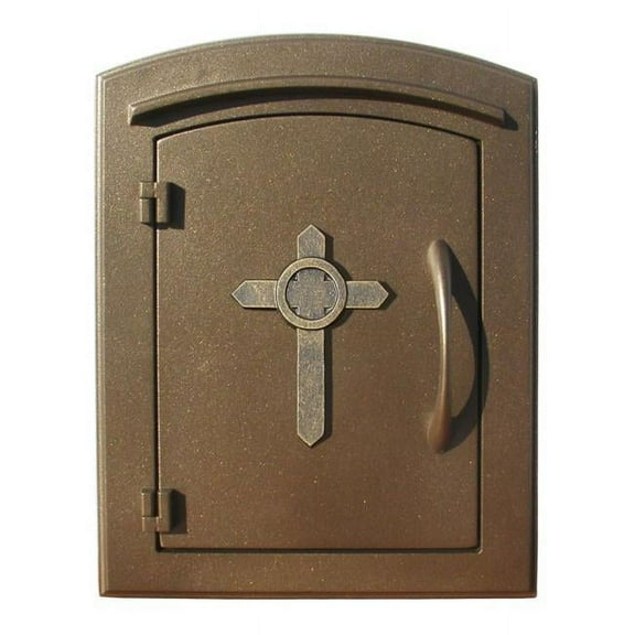 QualArc MAN-S-1403-BZ 12 in. Manchester Security Drop Chute Mailbox with Decorative Cross Logo Faceplate in Bronze