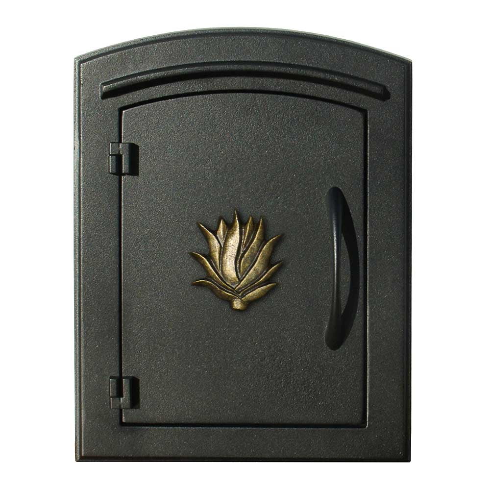 Black Aluminum Column Mount Mailbox with Decorative Agave Logo