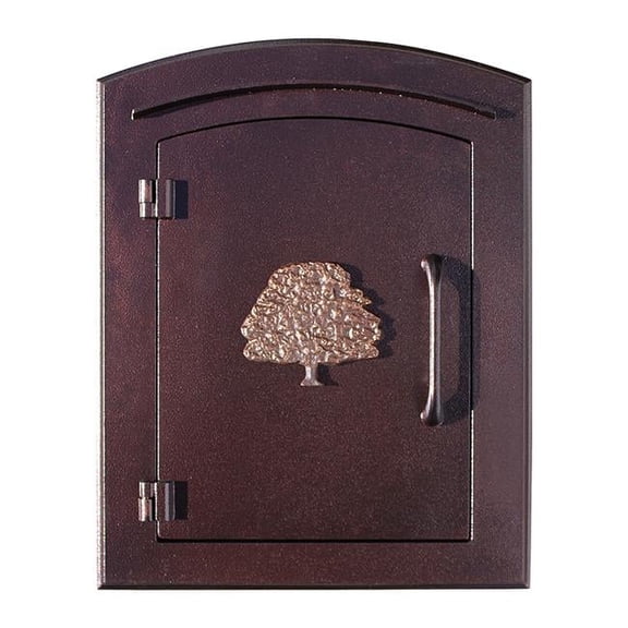 QualArc MAN-S-1404-AC 12 in. Manchester Security Drop Chute Mailbox with Decorative Oak Tree Logo Faceplate in Antique Copper