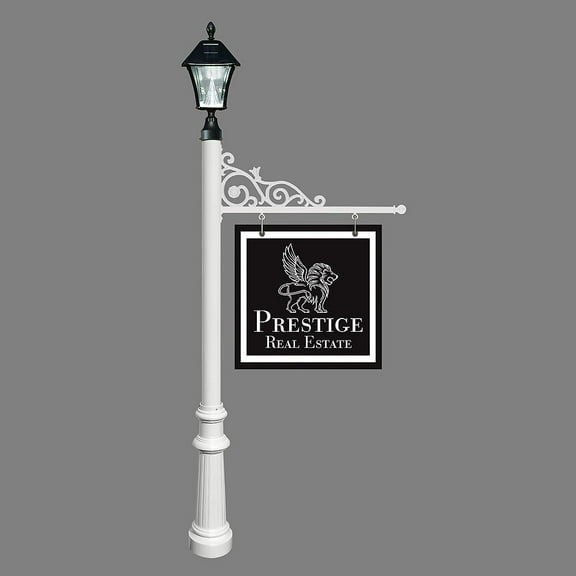 QualArc REPST-800-WHT-SL 5 in. Prestige Real Estate Sign System with Bayview Solar Lamp & Fluted Base - White Color