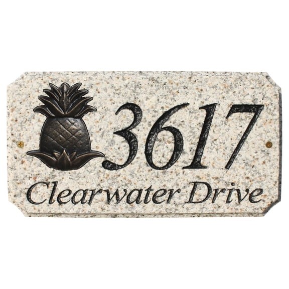 QualArc EXE-4702-AL-PA 9 in. StoneMetal Pineapple Logo Rectangle Solid Granite Address Plaque in Autumn Leaf Color