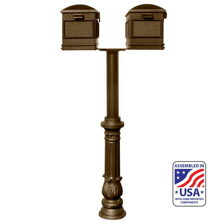 Hanford Bronze Post Mount Non-Locking Twin Mailbox with Scroll Supports Hanford Bronze Post Mount Non-Locking Twin Mailbox with Scroll Supports