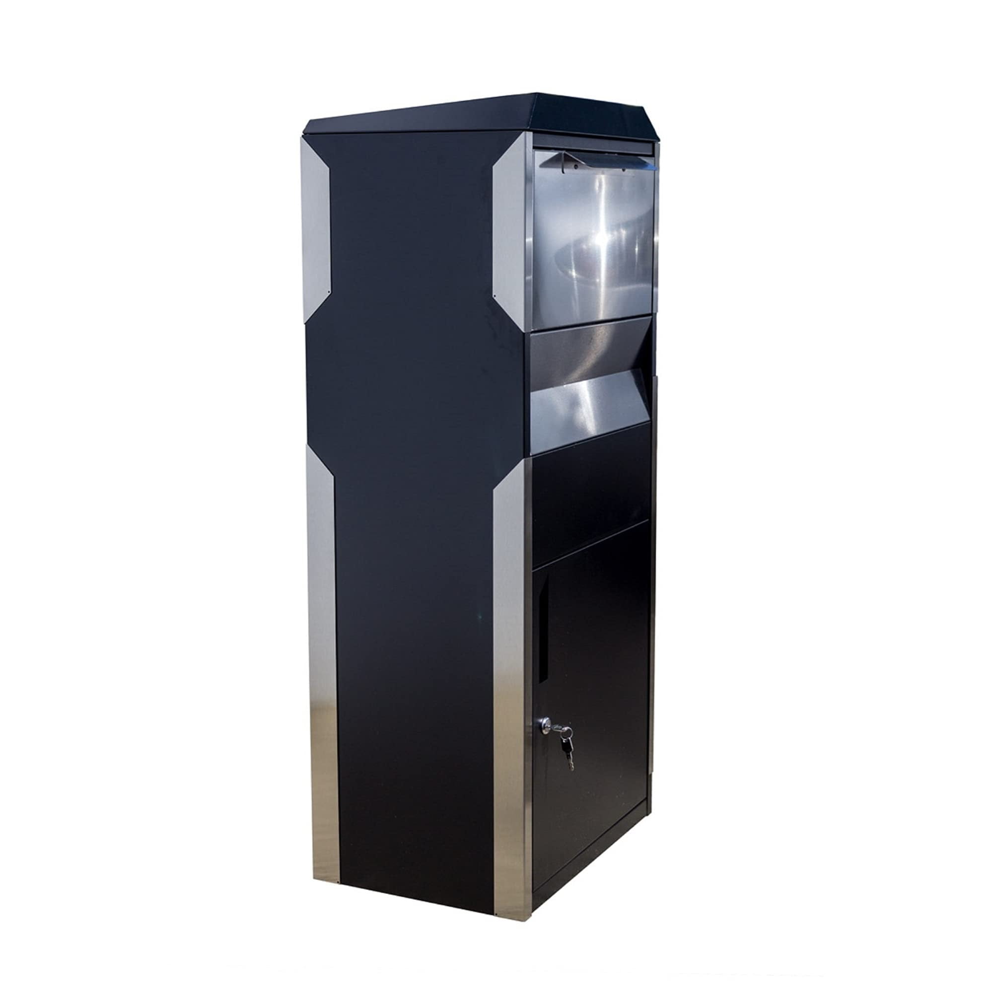 Black and Silver Lockable Steel Parcel Drop Box