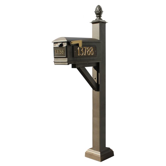 Westhaven System With Lewiston Mailbox, (3 Cast Plates) Square Collar & Large Ball Finial In (Bronze)