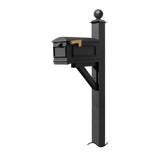 QualArc Westhaven System with Lewiston Mailbox with No Base Large Ball Finial - Black