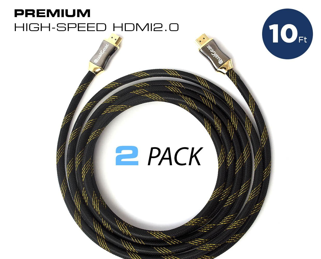 QualGear 10 Feet HDMI Premium Certified 2.0 cable with 24K Gold Plated Contacts Supports 4K Ultra HD 3D 18Gbps