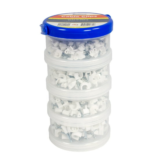 QualGear 6mm 7mm 8mm 10mm Cable Clips, White, 400 Pack, Canister, CCX3-W-400-C