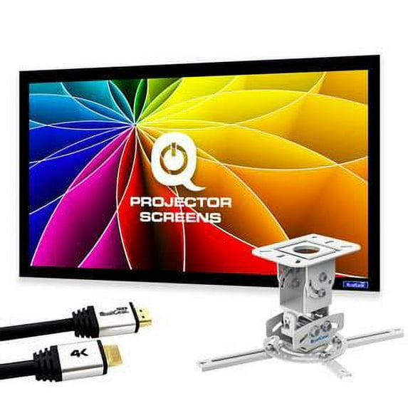 QualGear Projector Ceiling Mount Bundle with 110" Ultra White Fixed Frame Projector Screen & 25' HDMI Cable Hardware Mount (PRB-717–WHT-110W-25FT)