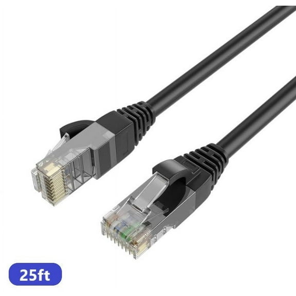 QualGear QG-CAT6O-CCA-25FT-BLK CAT 6 High Speed Internet and Ethernet Cable for Outdoors - Weatherproof, 24AWG, Up to 1 Gbps, 250MHz, Gold Plated Contacts, RJ45, CCA, Black - 25ft