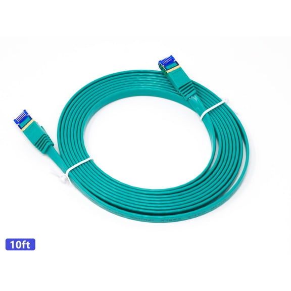 QualGear RJ45 Cat 7 Ethernet Patch Cable, 10Gpbs High-Speed Cable, 600MHz, Triple-Shielded, Flat, 10 Feet, Green