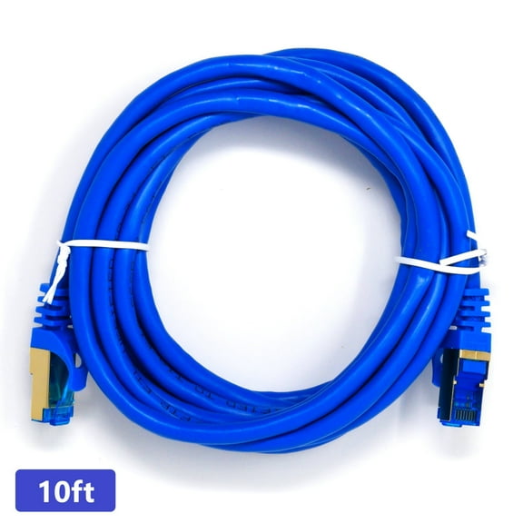 QualGear RJ45 Cat 7 Ethernet Patch Cable, 10Gpbs High-Speed Cable, 600MHz, Triple-Shielded, Round, 10 Feet, Blue