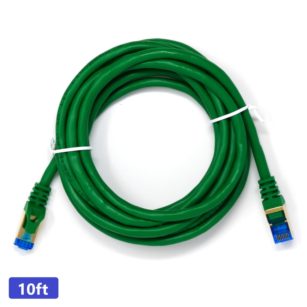 QualGear RJ45 Cat 7 Ethernet Patch Cable, 10Gpbs High-Speed Cable, 600MHz, Triple-Shielded, Round, 10 Feet, Green