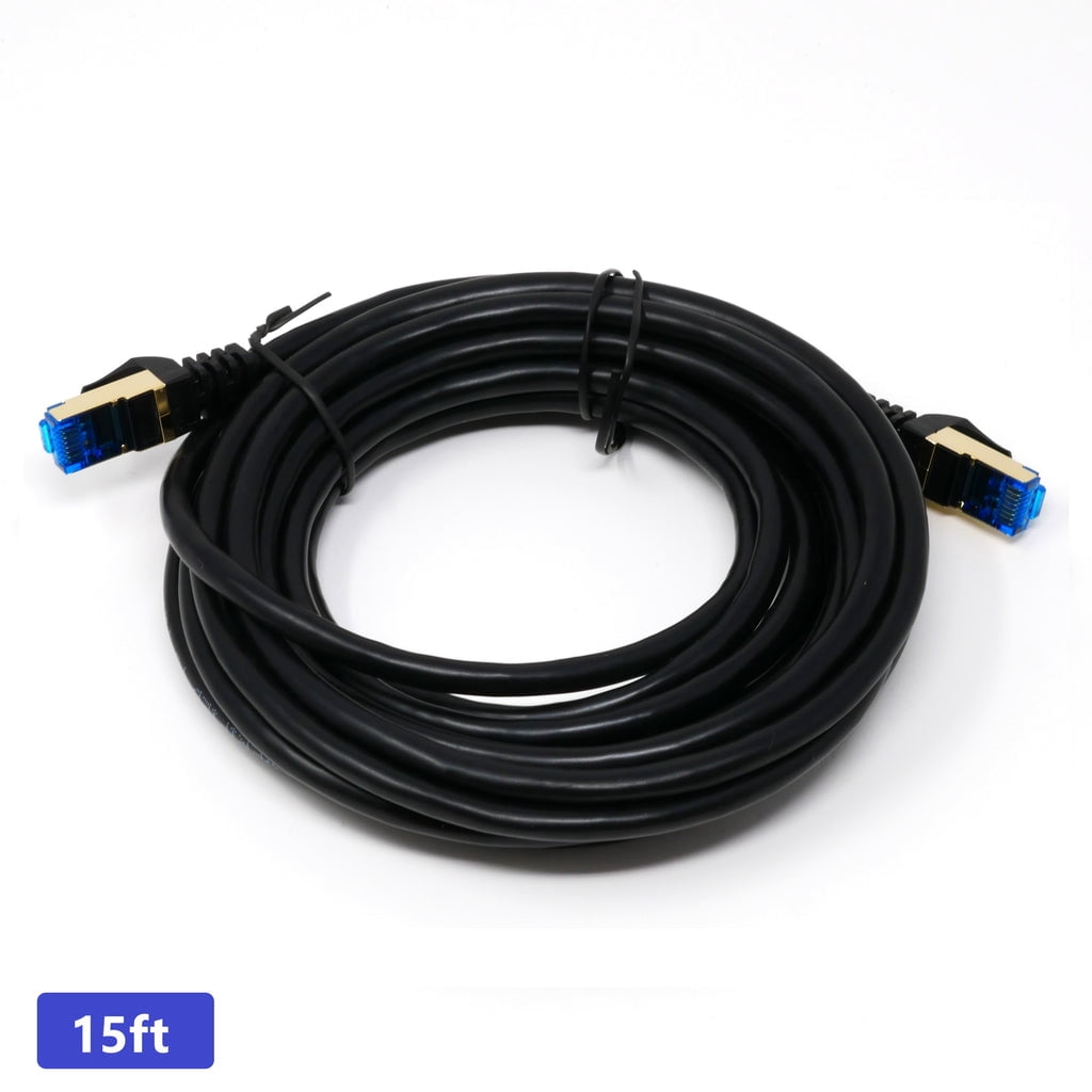 QualGear RJ45 Cat 7 Ethernet Patch Cable, 10Gpbs High-Speed Cable, 600MHz, Triple-Shielded, Round, 15 Feet, Black