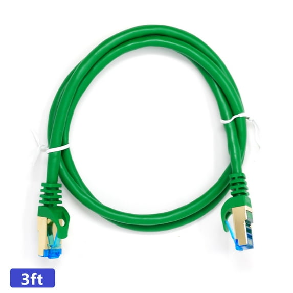 QualGear RJ45 Cat 7 Ethernet Patch Cable, 10Gpbs High-Speed Cable, 600MHz, Triple-Shielded, Round, 3 Feet, Green