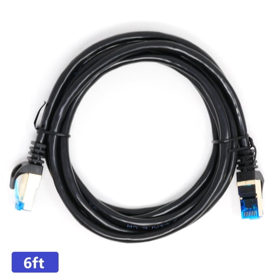 QualGear RJ45 Cat 7 Ethernet Patch Cable, 10Gpbs High-Speed Cable, 600MHz, Triple-Shielded, Round, 6 Feet, Black