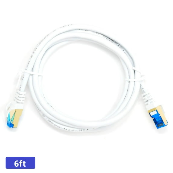 QualGear RJ45 Cat 7 Ethernet Patch Cable, 10Gpbs High-Speed Cable, 600MHz, Triple-Shielded, Round, 6 Feet, White