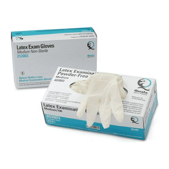 Quala 403003 Latex Exam Gloves Powder Free Textured 100/Pk Medium